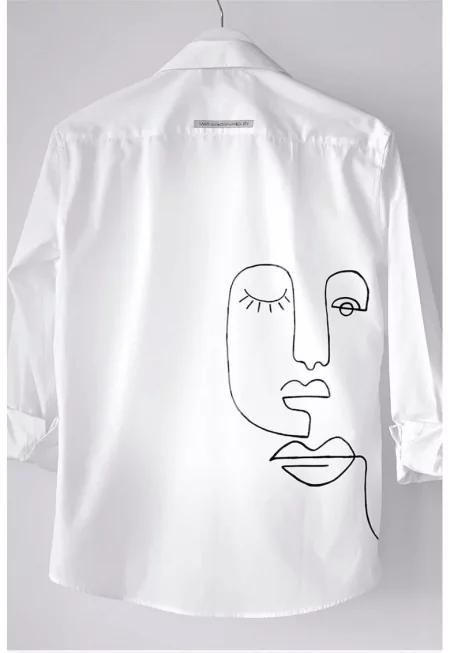 Памучна риза с принт - Бял/Черен