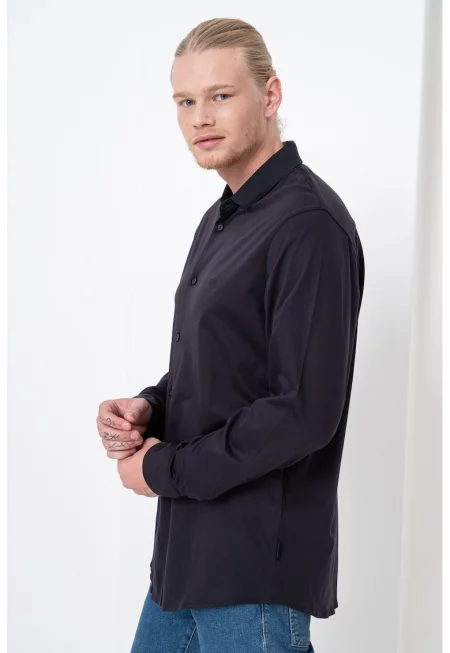 Памучна риза със свободна кройка - Антрацитно сиво