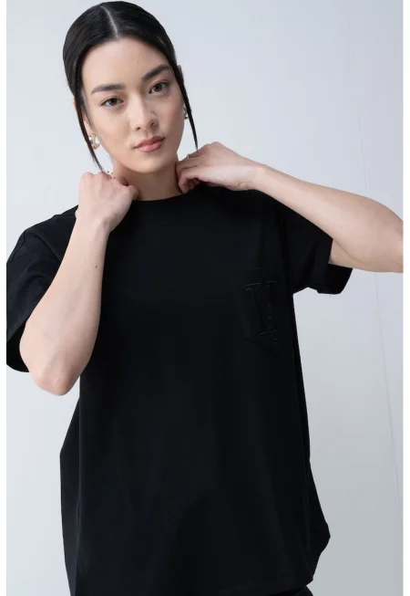 Памучна тениска с лого - Черен