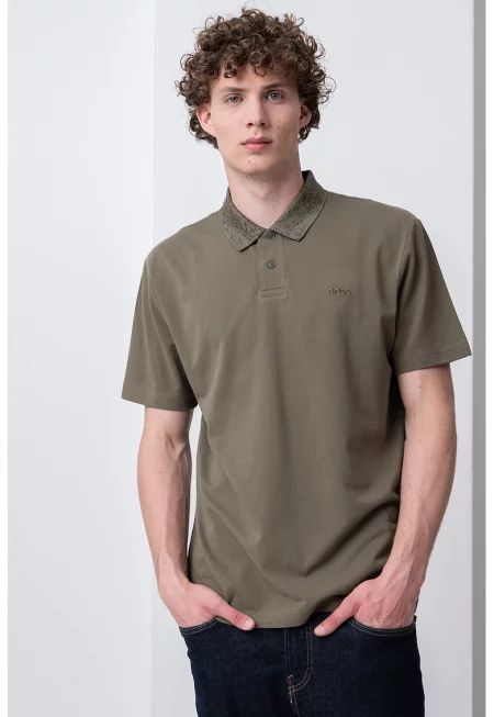 Памучна тениска с яка - Каки