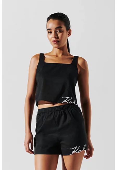 Памучни шорти с лого - Черен