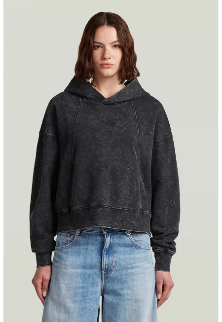 Памучно худи със свободна кройка - Тъмносин