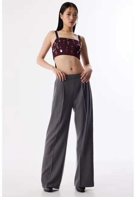 Панталон с широк крачол - Пепеляво сиво/Антрацитно сиво