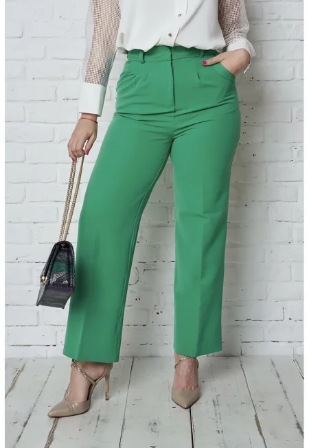 Панталон с висока талия - Зелен