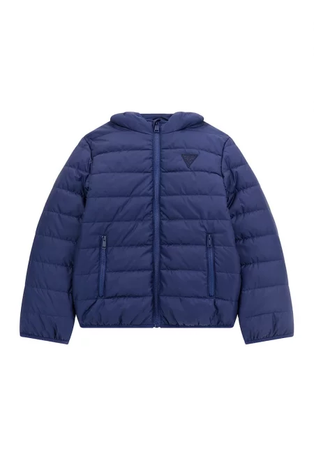 Подплатено зимно яке с качулка - Тъмносин