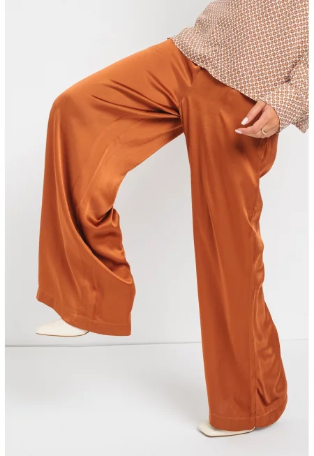 Пола-панталон с джобове встрани - Кафяв