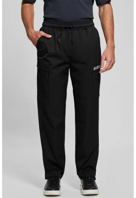 Прав карго фитнес панталон с връзка - Черен