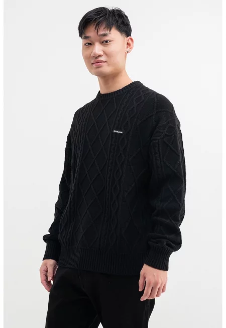 Пуловер с вълна с плетка осморка - Черен