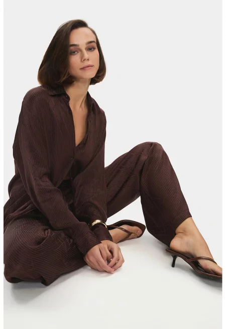 Раирана риза и панталон - Тъмнокафяв