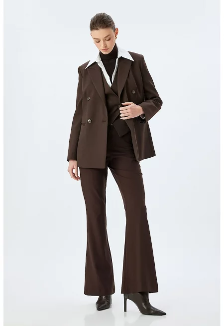 Разкроен официален панталон с висока талия - Кафяв