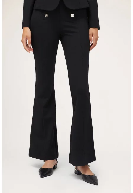 Разкроен панталон с висока талия - Черен