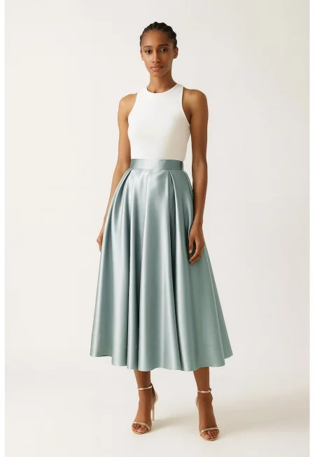 Разкроена пола с джобове встрани - Петролно синьо