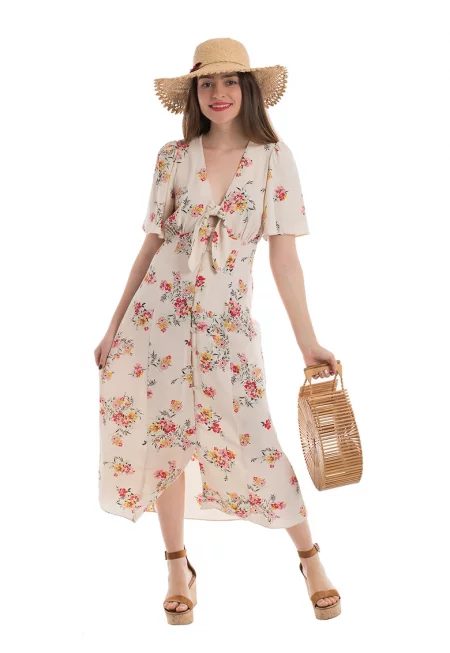 Разкроена рокля Ludmila с възел отпред