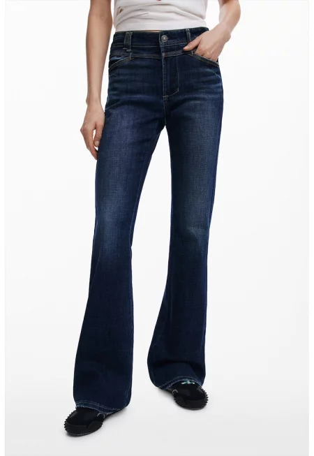 Разкроени дънки с висока талия - Тъмносин