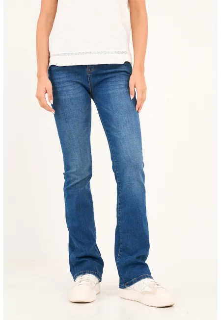 Разкроени дънки със средновисока талия - Тъмносин