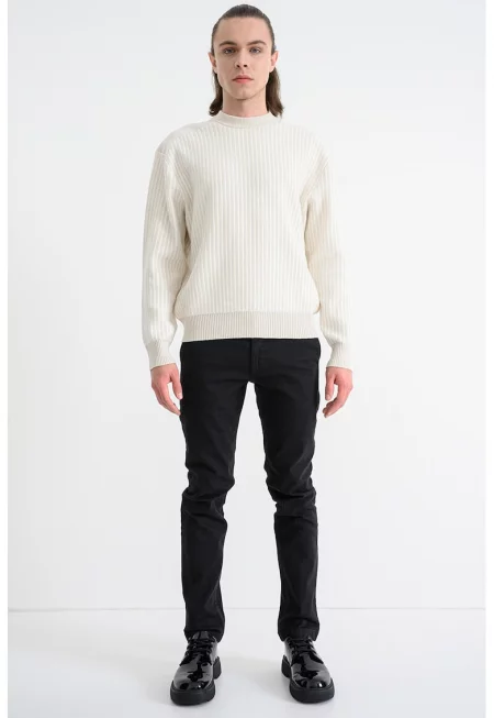 Рипсен пуловер Koltorp с вълна - Слонова кост