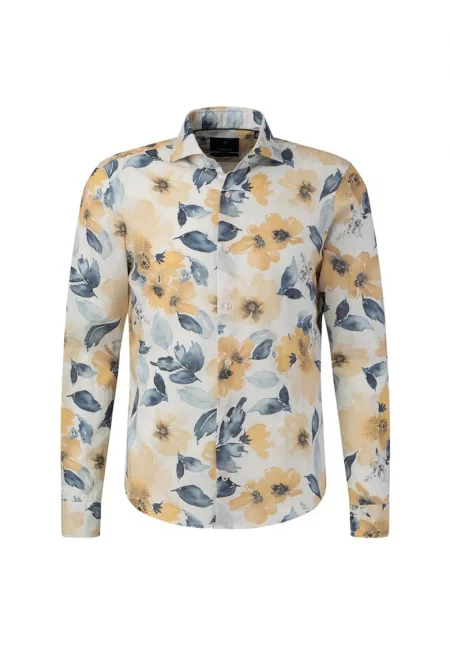 Риза regular fit с дълъг ръкав и флорален принт JP3 - Жълт