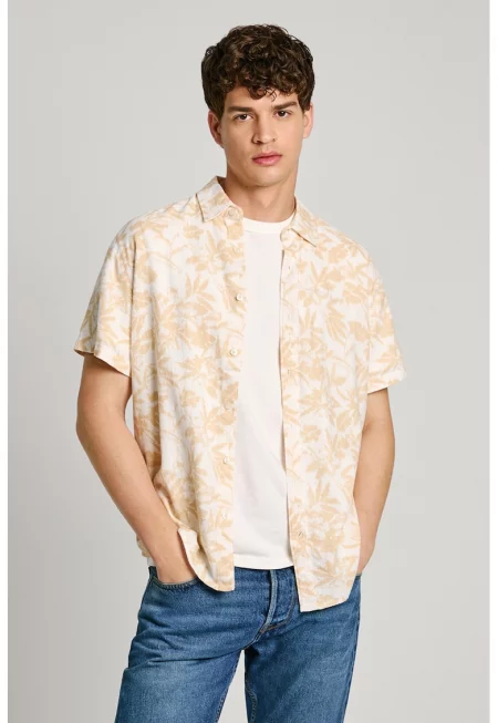 Риза с лен и паднали ръкави - Слонова кост/Бледо розово