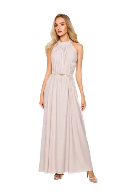 Rochie maxi evazata cu curea aurie - Poliester