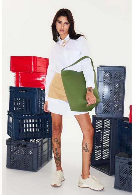 Рокля-риза с дизайн 2 в 1 - Бял/Карамел