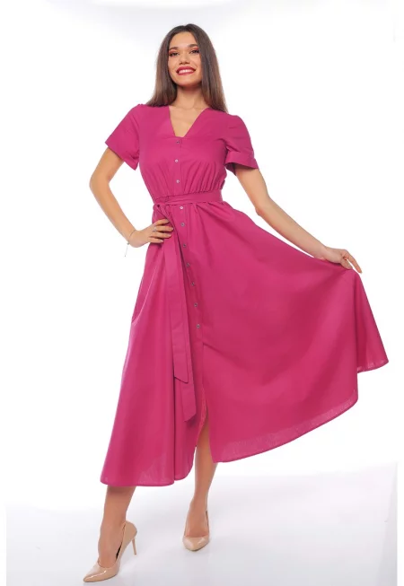 Рокля-риза с колан - Фуксия