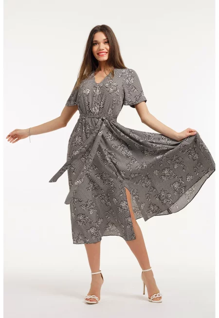 Рокля-риза с колан - Избеляло черно/Мръснобял