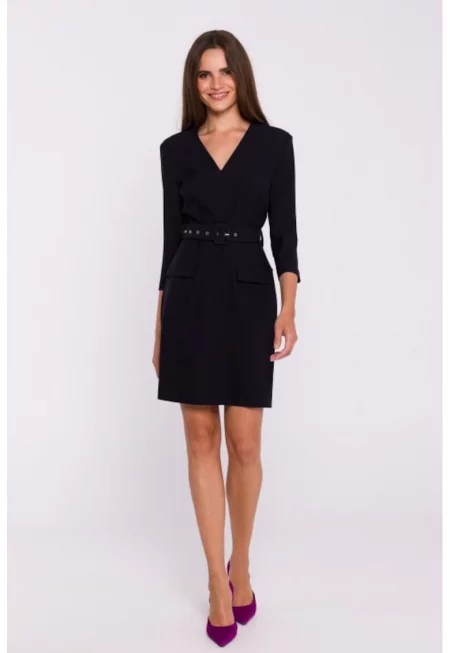 Рокля с колан на талията  Сив