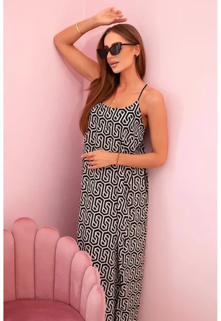 Рокля с тънки презрамки и геометричен модел -