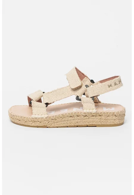 Сандали с велкро и бродирано лого - Крем