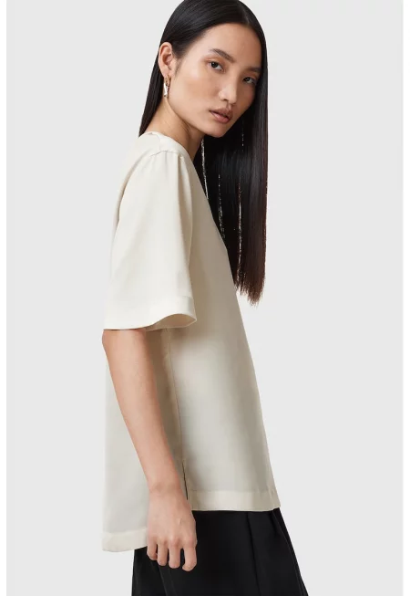Сатинирана свободна тениска Amelie - Крем