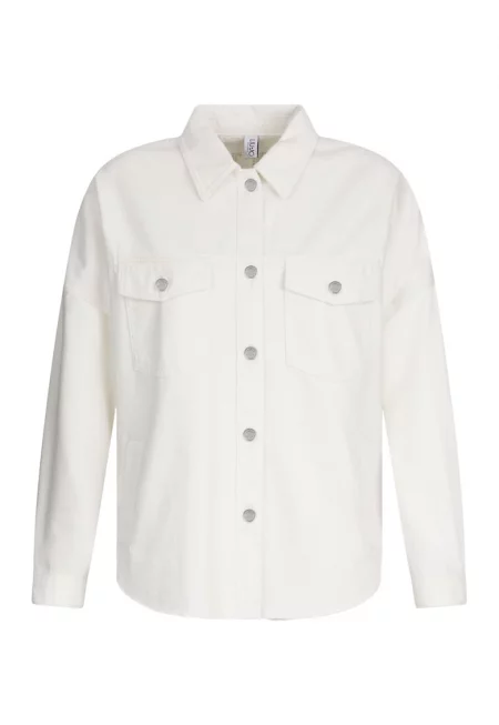 Шакет от деним с лого от декоративни камъни - Бял