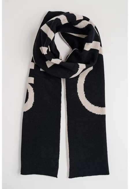 Шал с вълна с бродирано лого - Черен/Сиво-кафяв
