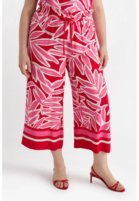 Широк панталон с връзка - Червен/Розово
