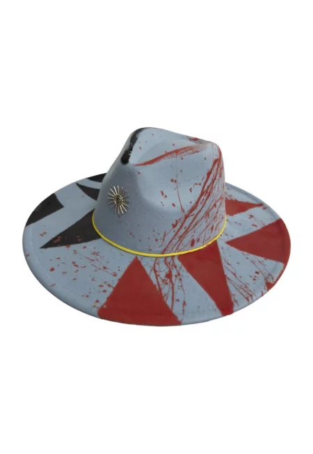 Синя шапка - широка периферия - ръчно изработена - ръчно рисувана и с аксесоари - Слънчеви лъчи