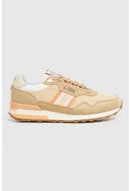 Спортни обувки с велур - Оранжев/Бежов