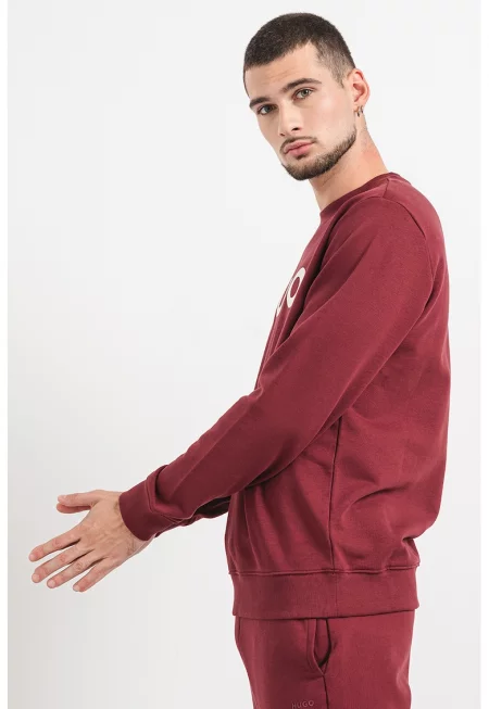 Суитшърт Dem с овално деколте и лого - Бял/Бордо