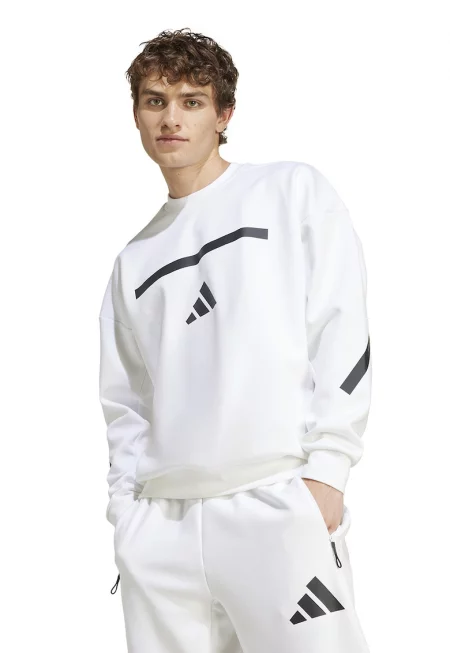 Суитшърт Z.N.E. с овално деколте и паднали ръкави - Бял/Черен