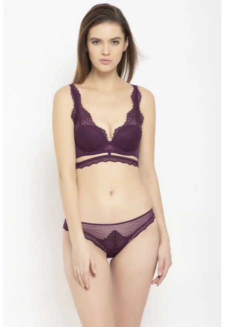 Сутиен с повдигащ ефект и бикини - Виолетов