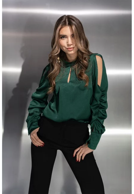 Свободна блуза Sindy с ниска яка - Аква зелено