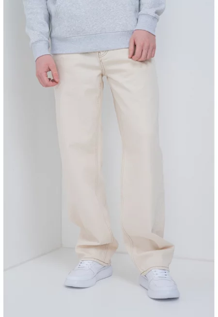 Свободни дънки със средновисока талия - Светло бежово