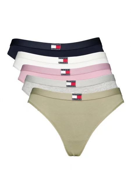 Танга с лого - 5 чифта - Ултрамарин синьо/Светлорозов/Бледозелен