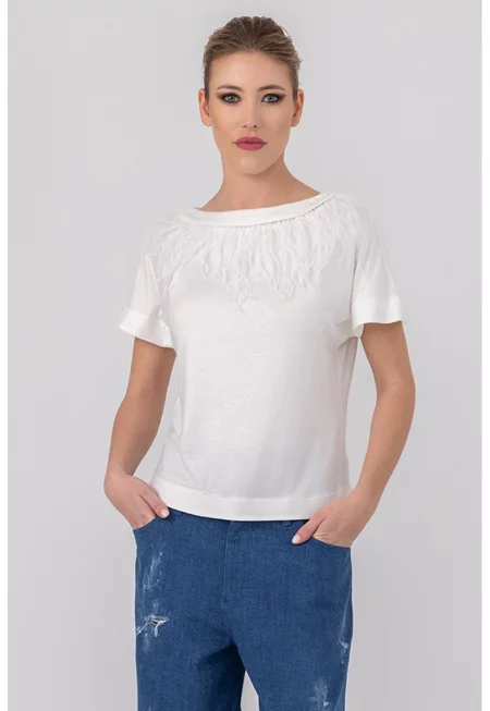 Тениска Alexandra с пера - Бял