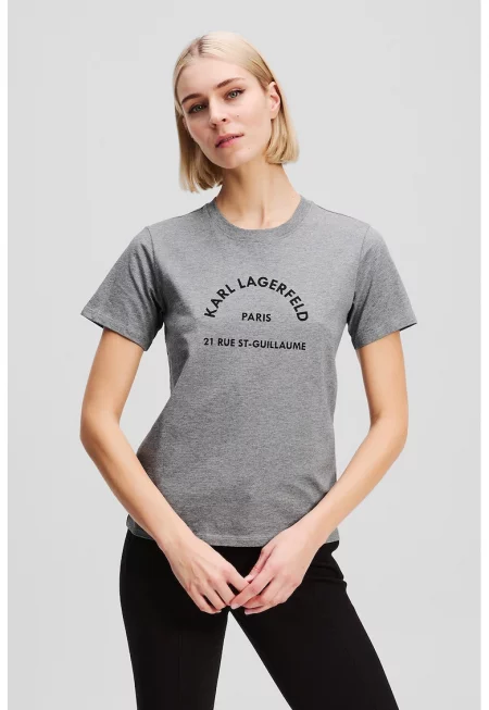 Тениска от органичен памук с принт - Сив меланж -