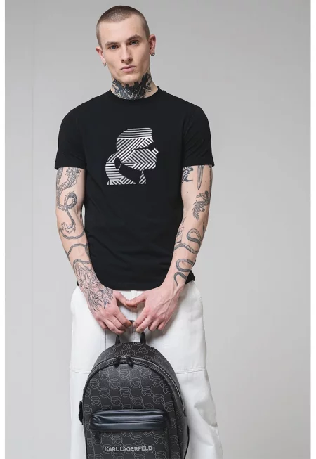 Тениска с памук с лого - Бял/Черен/Tъмносив