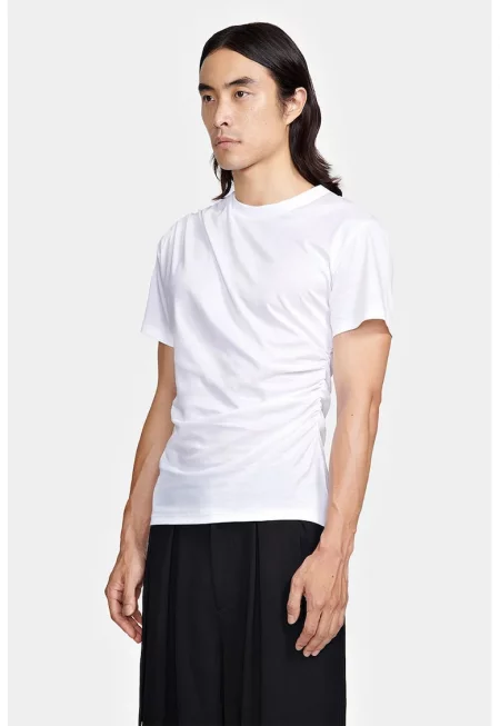 Тениска със страничен драпеж - Бял
