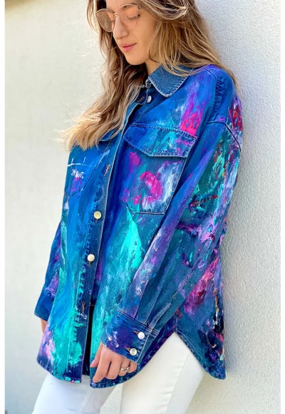 Унисекс ръчно рисувано яке тип риза от деним