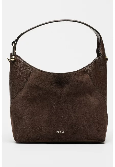 Велурена чанта за рамо Lara с кожа