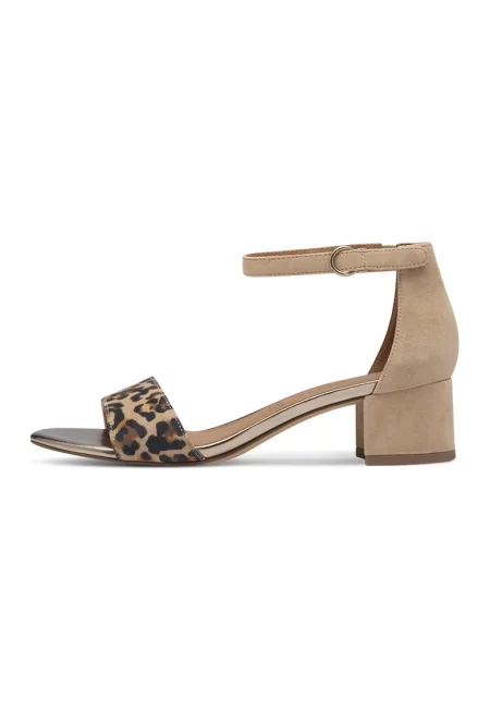 Велурени сандали с каишка с тока - Кафяв