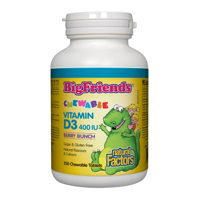 Имунитет - Витамин D3 Big Friends® за деца, 400 IU х 250 дъвчащи таблетки с вкус горски плодове