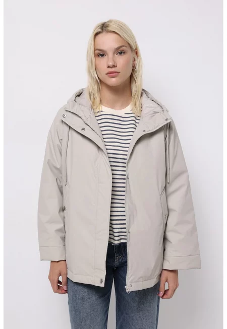 Яке с качулка и джобове - Сиво-бежов